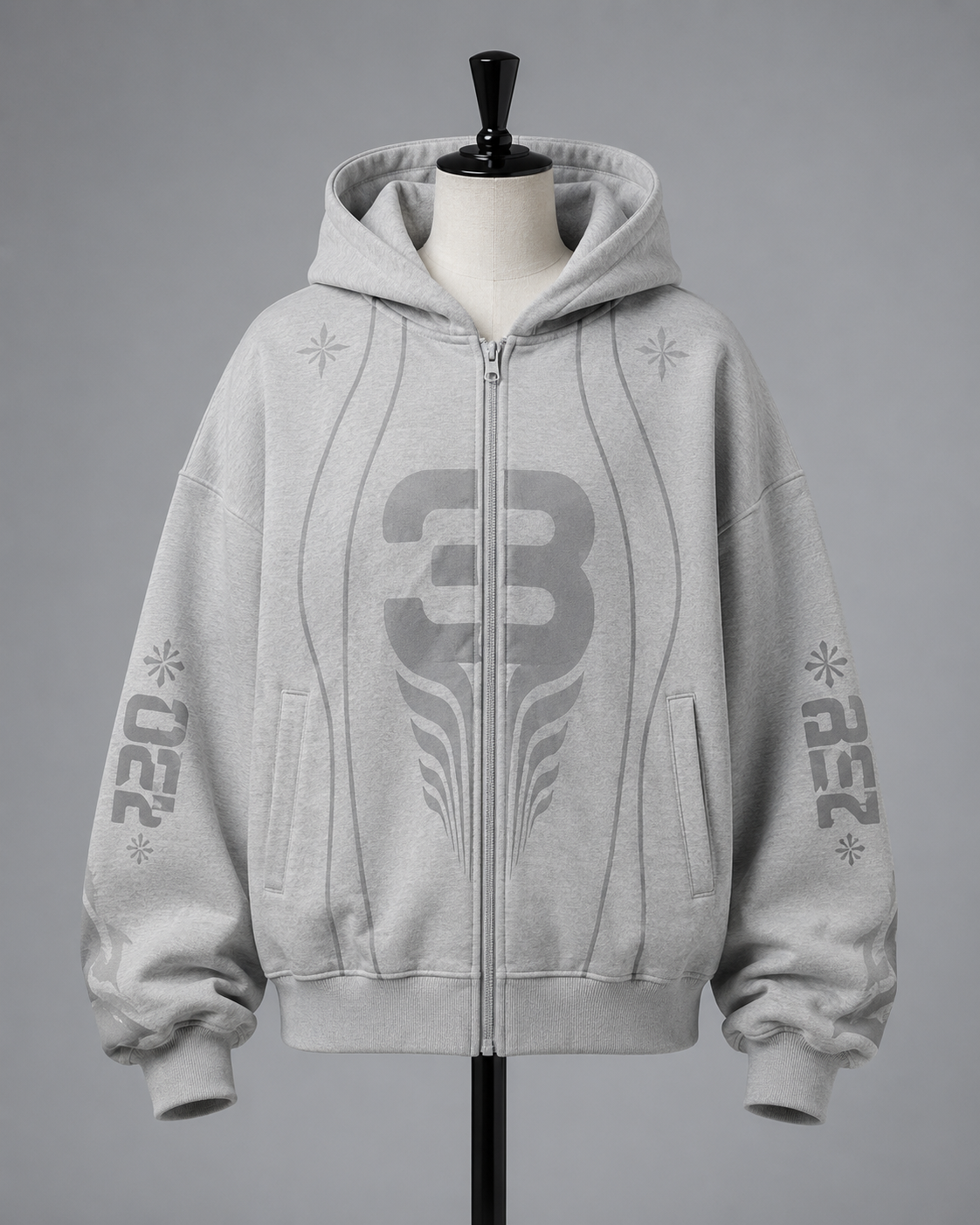 Grey 3 Zip Hoodie